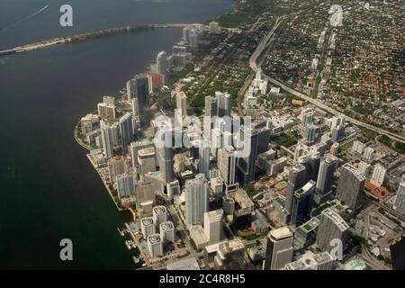 Luftaufnahme von Brickell, einem Viertel in Miami, Florida, USA Stockfoto