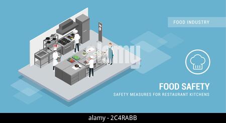 Köche, die im Restaurant arbeiten, befolgen Sicherheitsmaßnahmen während der Coronavirus-Epidemie Stock Vektor
