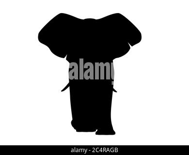 Schwarze Silhouette niedlichen Erwachsenen Elefant auf dem Spaziergang Cartoon Tier Design flache Vektor Illustration isoliert auf weißem Hintergrund Stock Vektor