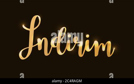 Handskizziertes Indirim Wort in türkisch in Gold. Übersetzte Verkäufe. Beschriftung, isolierte Vektordarstellung. 10 EPS Stock Vektor