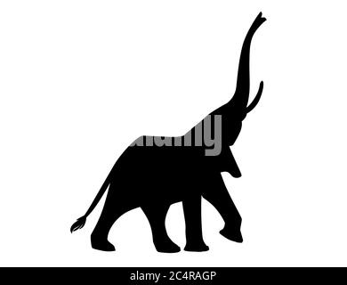 Schwarze Silhouette niedlichen Erwachsenen Elefant auf dem Spaziergang Cartoon Tier Design flache Vektor Illustration isoliert auf weißem Hintergrund Stock Vektor