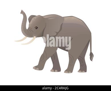 Niedlichen Erwachsenen Elefant auf dem Spaziergang Cartoon Tier Design flache Vektor-Illustration isoliert auf weißem Hintergrund Stock Vektor