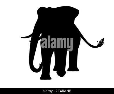 Schwarze Silhouette niedlichen Erwachsenen Elefant auf dem Spaziergang Cartoon Tier Design flache Vektor Illustration isoliert auf weißem Hintergrund Stock Vektor