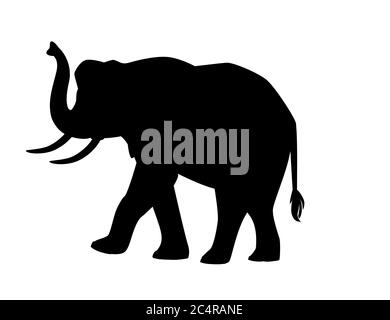 Schwarze Silhouette niedlichen Erwachsenen Elefant auf dem Spaziergang Cartoon Tier Design flache Vektor Illustration isoliert auf weißem Hintergrund Stock Vektor