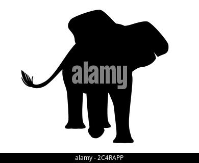 Schwarze Silhouette niedlichen Erwachsenen Elefant auf dem Spaziergang Cartoon Tier Design flache Vektor Illustration isoliert auf weißem Hintergrund Stock Vektor