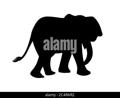 Schwarze Silhouette niedlichen Erwachsenen Elefant auf dem Spaziergang Cartoon Tier Design flache Vektor Illustration isoliert auf weißem Hintergrund Stock Vektor