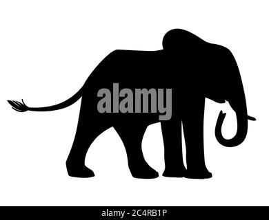 Schwarze Silhouette niedlichen Erwachsenen Elefant auf dem Spaziergang Cartoon Tier Design flache Vektor Illustration isoliert auf weißem Hintergrund Stock Vektor