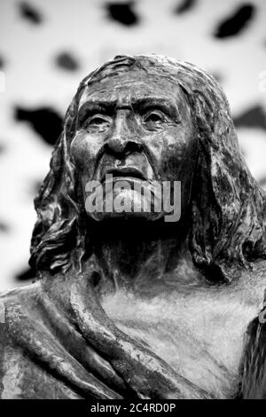 Büste des Chief Seattle in Pioneer Square, Seattle, Washington State, USA Stockfoto