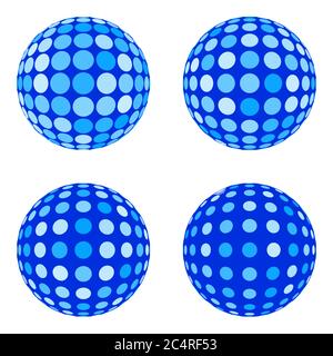 Satz von Kommunikations-Vektorkugeln. Isolierte 3d-Globussymbole. Bälle mit verschiedenen Deckkrafteffekten. Stock Vektor
