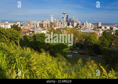 Skyline von Seattle von Queen Anne Hill, Seattle, Washington State, USA Stockfoto