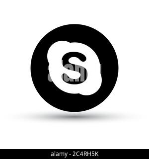 VORONEZH, RUSSLAND - 31. JANUAR 2020: Skype-Logo schwarz runde Symbol mit Schatten Stock Vektor