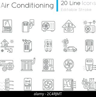 Lineare Symbole für Klimaanlage eingestellt Stock Vektor
