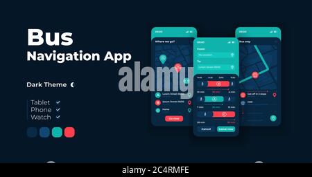 Bus Verkehr Navigation Cartoon Smartphone Schnittstelle Vektor Vorlagen gesetzt Stock Vektor
