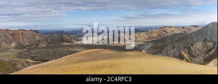 Landmannalaugar Iceland's highlands panorama with volcanic lava field Stockfoto