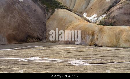 Creeks and sulfur at the volcanic foothills of Iceland's highlands Stockfoto