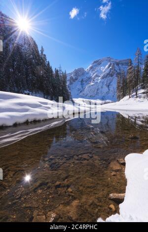 Prags-See in Trentino-Südtirol, Südtirol, Italien. Stockfoto