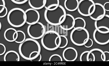 Abstrakte Illustration von zufällig angeordneten weißen Ringen mit weichen Schatten auf schwarzem Hintergrund Stock Vektor
