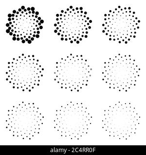 Halbton gepunktete Kreise isoliert auf dem weißen Hintergrund. Vektormuster für Halbtoneffekt. Zufällig verteilte Punkte für Ihr Design. Stock Vektor