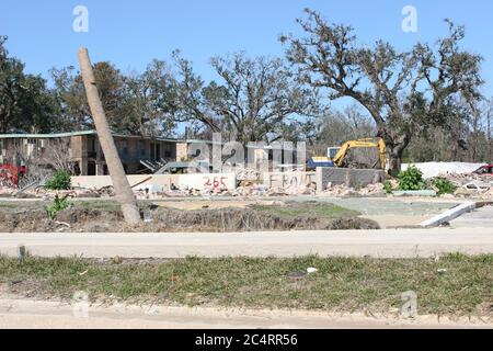 Starker Hurrikan Katrina Sturmflut & Windschaden an Häusern am Strand in Ocean Springs Mississippi in der Nähe von Biloxi. Stockfoto