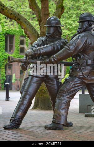 Fallen Firemen Memorial, Pioneer Square District, Seattle, Washington State, USA Stockfoto