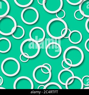 Abstraktes nahtloses Muster aus zufällig angeordneten weißen Ringen mit weichen Schatten auf türkisfarbenem Hintergrund Stock Vektor