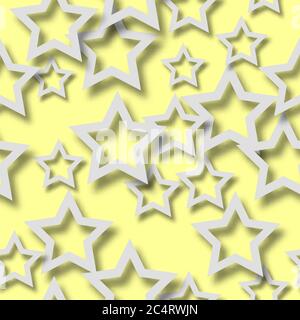 Abstraktes nahtloses Muster aus zufällig angeordneten weißen Sternen mit weichen Schatten auf gelbem Hintergrund Stock Vektor