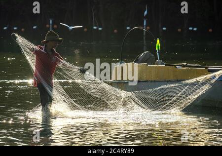 Fischergemeinde neben Yayasan Sabah Brücke verkaufen ihren Fang an Einheimische in Kota Kinabalu Sabah Borneo Malaysia Stockfoto