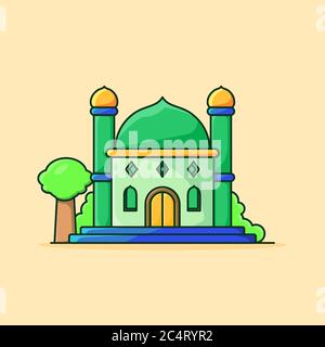 vector Moschee - Illustration Cartoon Gebetsraum niedlich in flachen Stil Stock Vektor