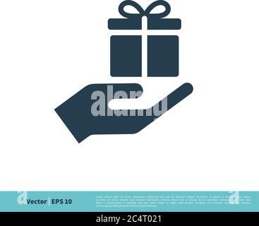 Hand und Geschenk-Box Symbol Vektor Logo Vorlage Illustration Design. Vektor EPS 10. Stock Vektor