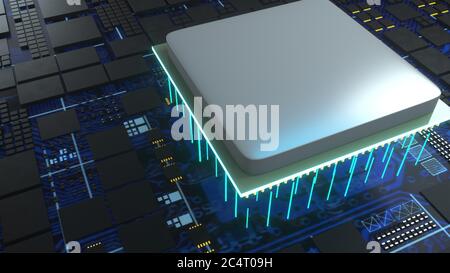 Zentrale Computer-Prozessoren, Computer generiert. 3d-Rendering des CPU-Konzepts. Der technologische Hintergrund. Stockfoto