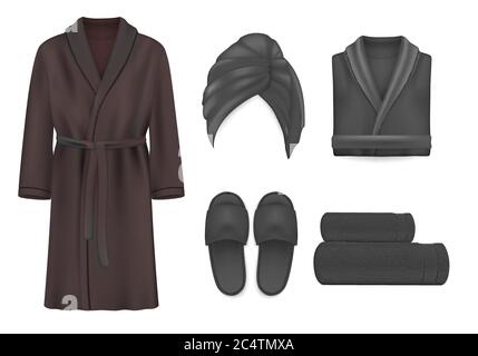 Schwarz Spa Kleidung Mockup Set, Vektor isoliert Illustration Stock Vektor