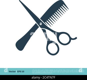Schere und Kamm Barbershop Symbol Vektor Logo Vorlage Illustration Design. Vektor EPS 10. Stock Vektor