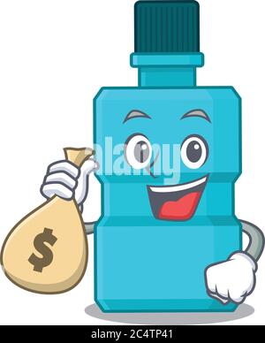 Verrückte reiche Cartoon Bild von Mundwasser mit Geldbeutel Stock Vektor