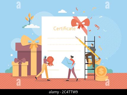 Geschenk-Zertifikat Konzept Vektor flache Stil Design Illustration Stock Vektor