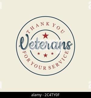 Happy Veterans Tag Brief Vintage-Stil Emblem Stempel Hintergrund. November 11 Urlaub Hintergrund. Vektorgrafik EPS.8 EPS.10 Stock Vektor