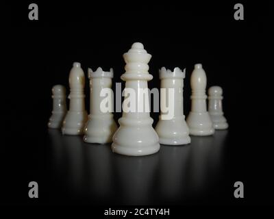 Schach fotografiert auf Porträt von schwarzem Hintergrund. Stockfoto