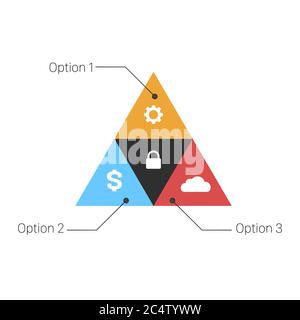 4 Schritte Strategie in Dreiecksform für erfolgreiches Unternehmen Infografik mit zusätzlichen Symbolen. Vektordarstellung auf weißem Hintergrund isoliert. Stock Vektor