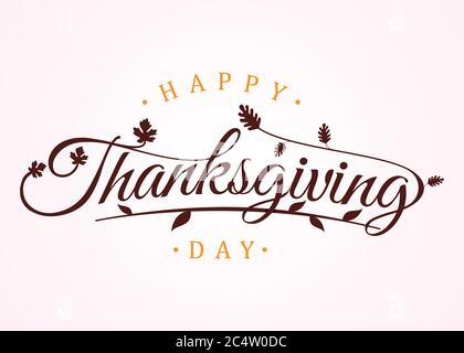 Glücklicher Danktag mit Herbstblättern. Handgezeichnete Text-Schriftzüge für Thanksgiving Day. Kalligraphisches Design für Grußkarte, Hemd, Banner drucken Stock Vektor