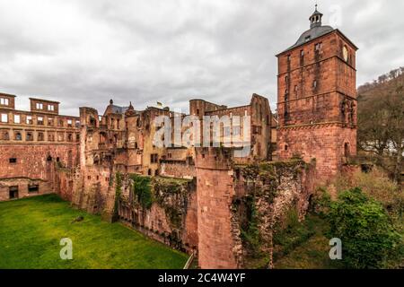 Blick auf das Ruprechtbau des Heidelberger Schlosses, ger. Schloss Heidelberg in Heidelberg, Baden-Württemberg, Deutschland. Europa Stockfoto