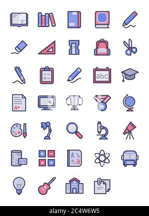 Bildung Symbol Set Umriss Stil gefüllt Farbe modern flaches Design Vektor Illustration Stockfoto