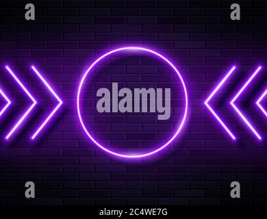 Futuristische Sci Fi Modern Neon Violet leuchtende Pfeile Rahmen für Banner auf dunklen leeren Grunge Beton Backstein Hintergrund. Stock Vektor
