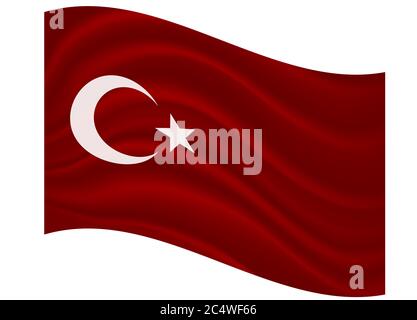 Türkei Flagge von weißem Halbmond und Stern auf rotem Hintergrund. Offizielle Nationalflagge winkt mit gebogenen Stoff Vektor-Textur Stockfoto