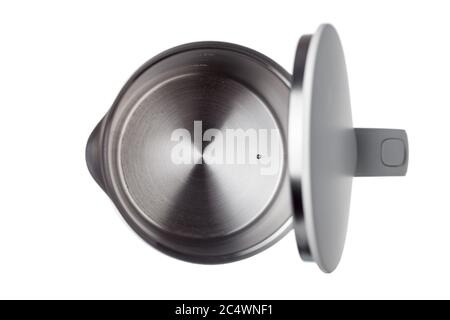 Heizelement von Wasserkocher, innere Metallschale intelligente Teekanne Draufsicht, isoliert auf weiß niemand. Stockfoto