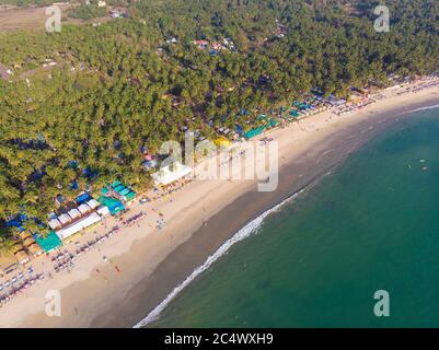 Schöne Palolem Strand Luftaufnahme Landschaft. Goa Staat in Indien. Stockfoto