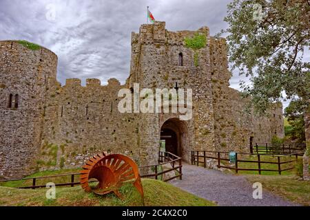 Manorbier Castle, in der Nähe von Tenby, Wales. Stockfoto