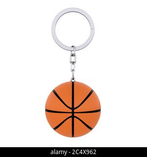 Schlüsselanhänger Ring mit Basketball Ball auf weißem Hintergrund. 3d-Rendering Stockfoto
