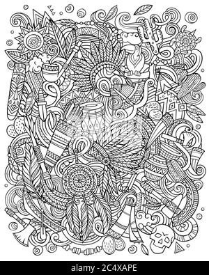 Indianer handgezeichnete Vektor-Doodles Illustration. Stock Vektor