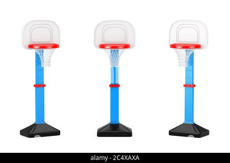 Kinder Spielzeug Basketball Ring mit Netz auf weißem Hintergrund. 3d-Rendering Stockfoto