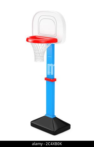 Kinder Spielzeug Basketball Ring mit Netz auf weißem Hintergrund. 3d-Rendering Stockfoto