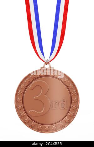 Bronze-Medaille mit Band auf weißem Hintergrund. 3d-Rendering Stockfoto
